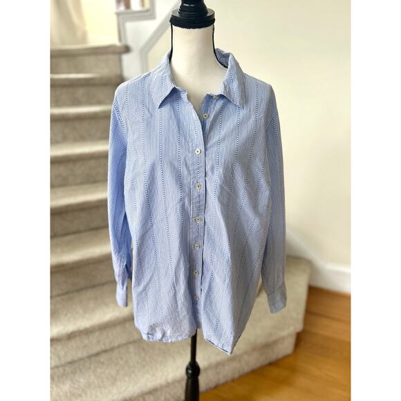 Talbots Blue & White Pin Stripe Polka Dot Long Sleeve Button Down - Picture 1 of 8